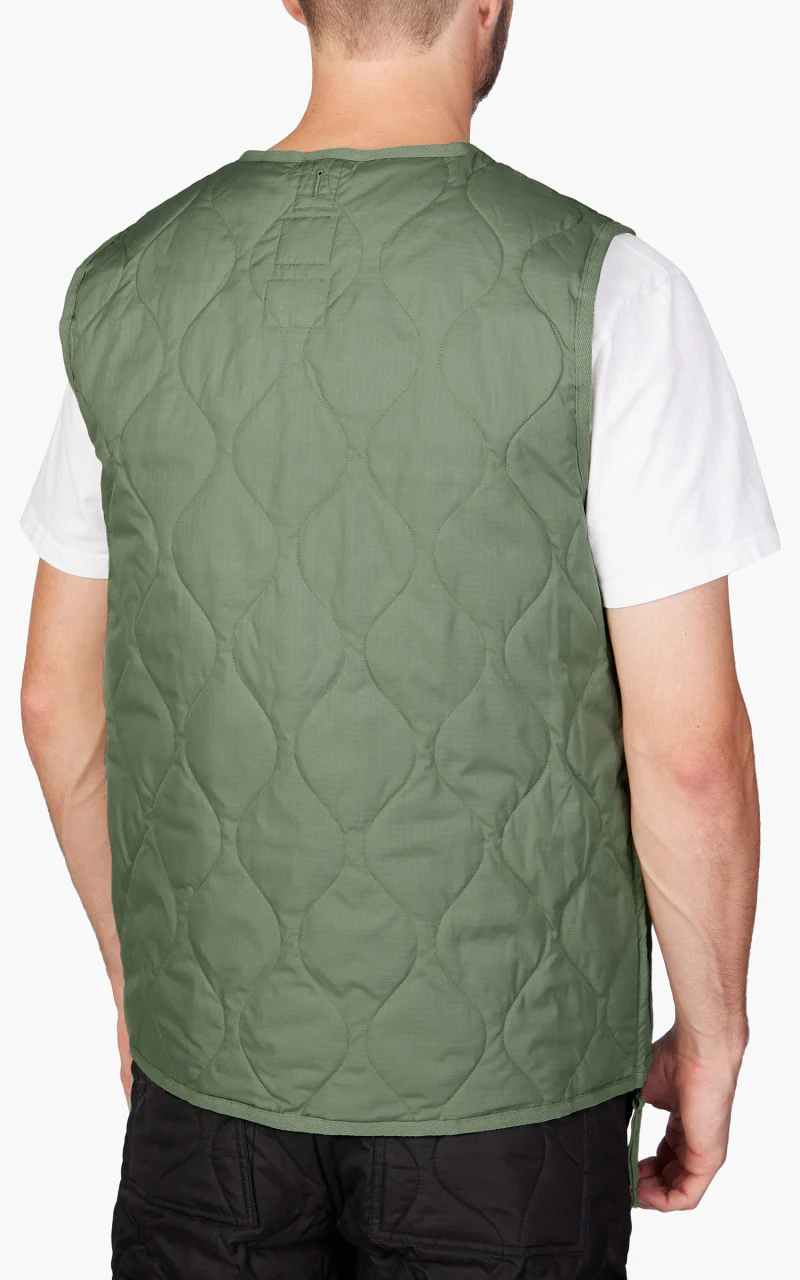 Taion Military Zip V-Neck Down Vest Dark Sage Green - Image 4