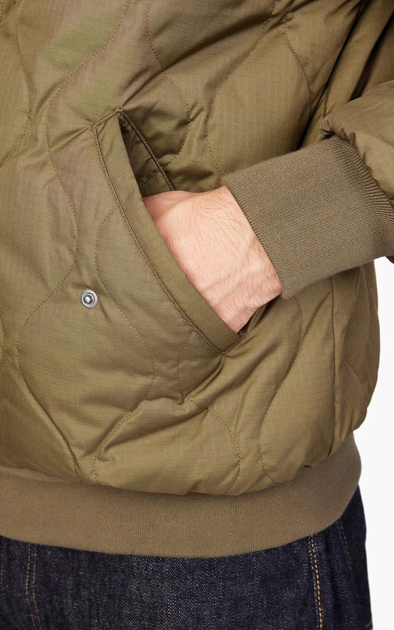 Taion Reversible Military High Neck Down Jacket Dark Olive/Cream - Image 10