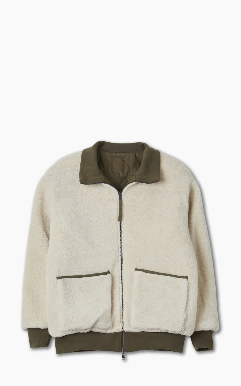 Taion Reversible Military High Neck Down Jacket Dark Olive/Cream - Image 4