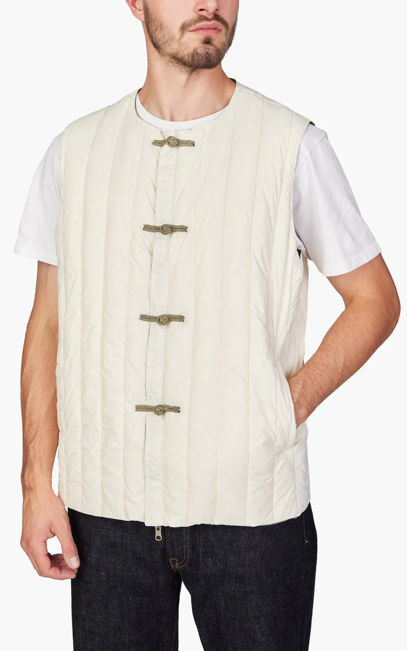 Taion x Beams Lights Reversible China Inner Vest Off White/Sage - Image 6
