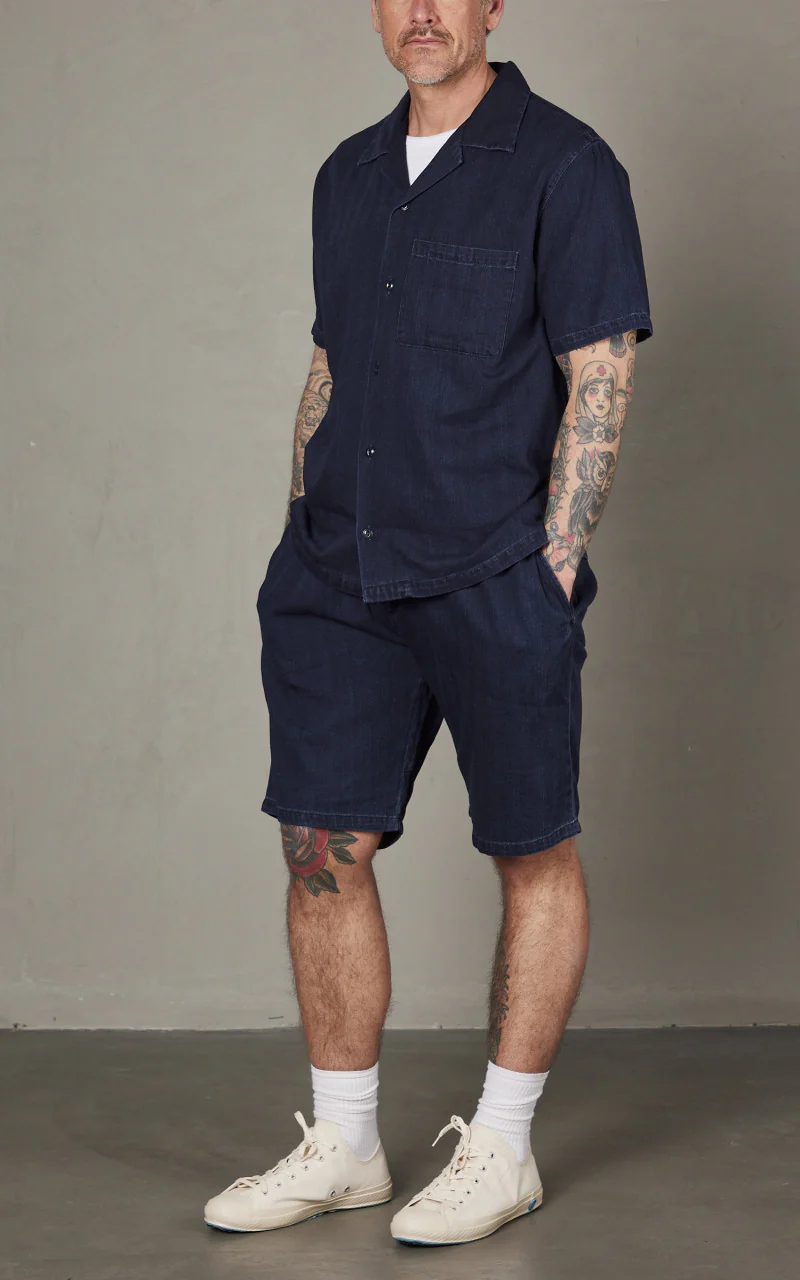 Tellason Bowling Shirt Herringbone Dyed Indigo - Image 2