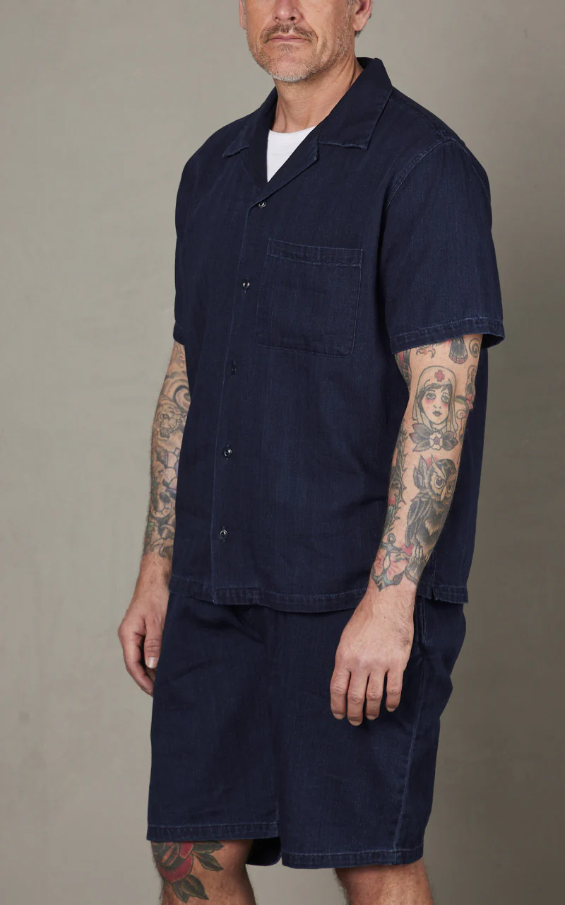 Tellason Bowling Shirt Herringbone Dyed Indigo - Image 4