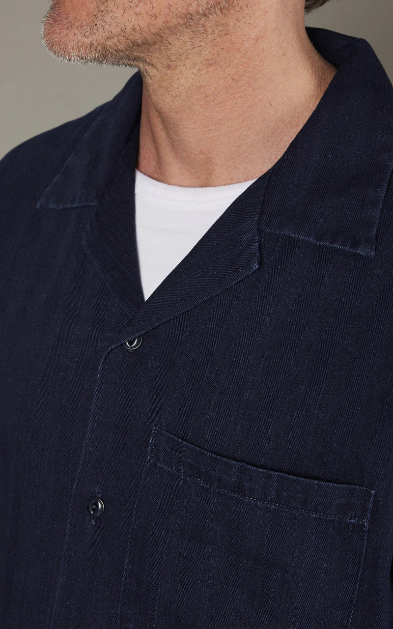 Tellason Bowling Shirt Herringbone Dyed Indigo - Image 5