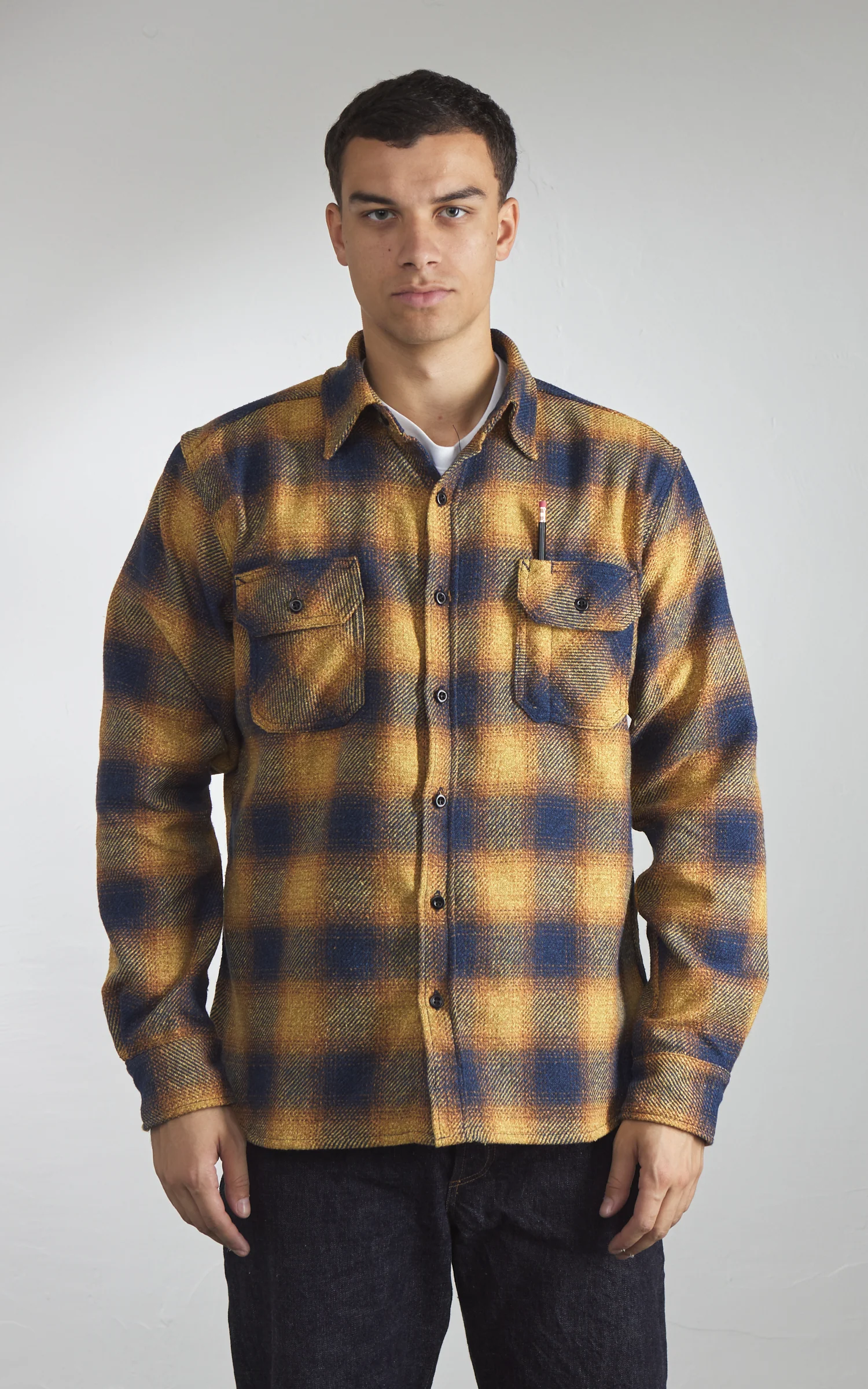 Tellason Clampdown Shirt Heavy Plaid Flannel Gold/Blue - Image 2