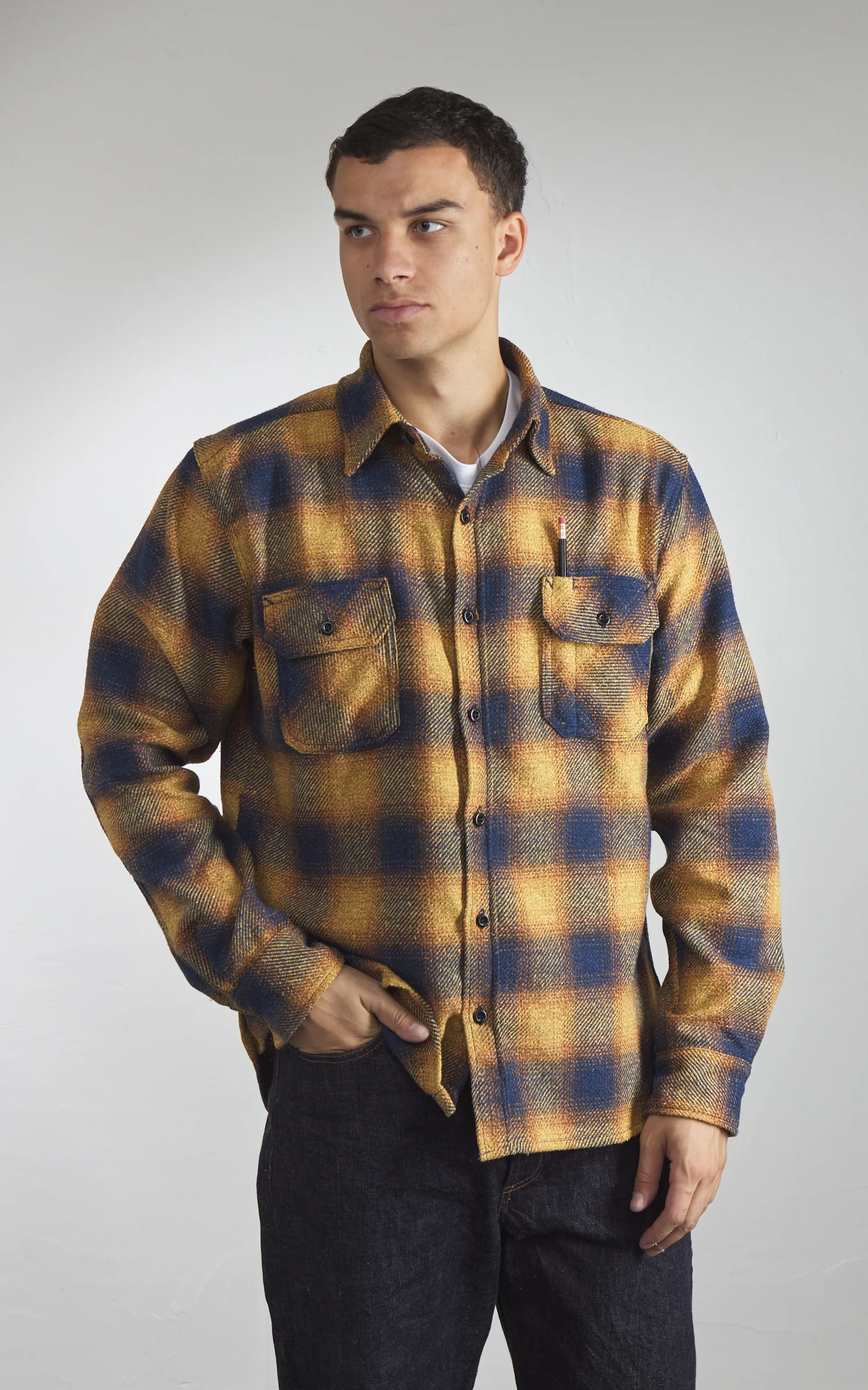 Tellason Clampdown Shirt Heavy Plaid Flannel Gold/Blue - Image 5