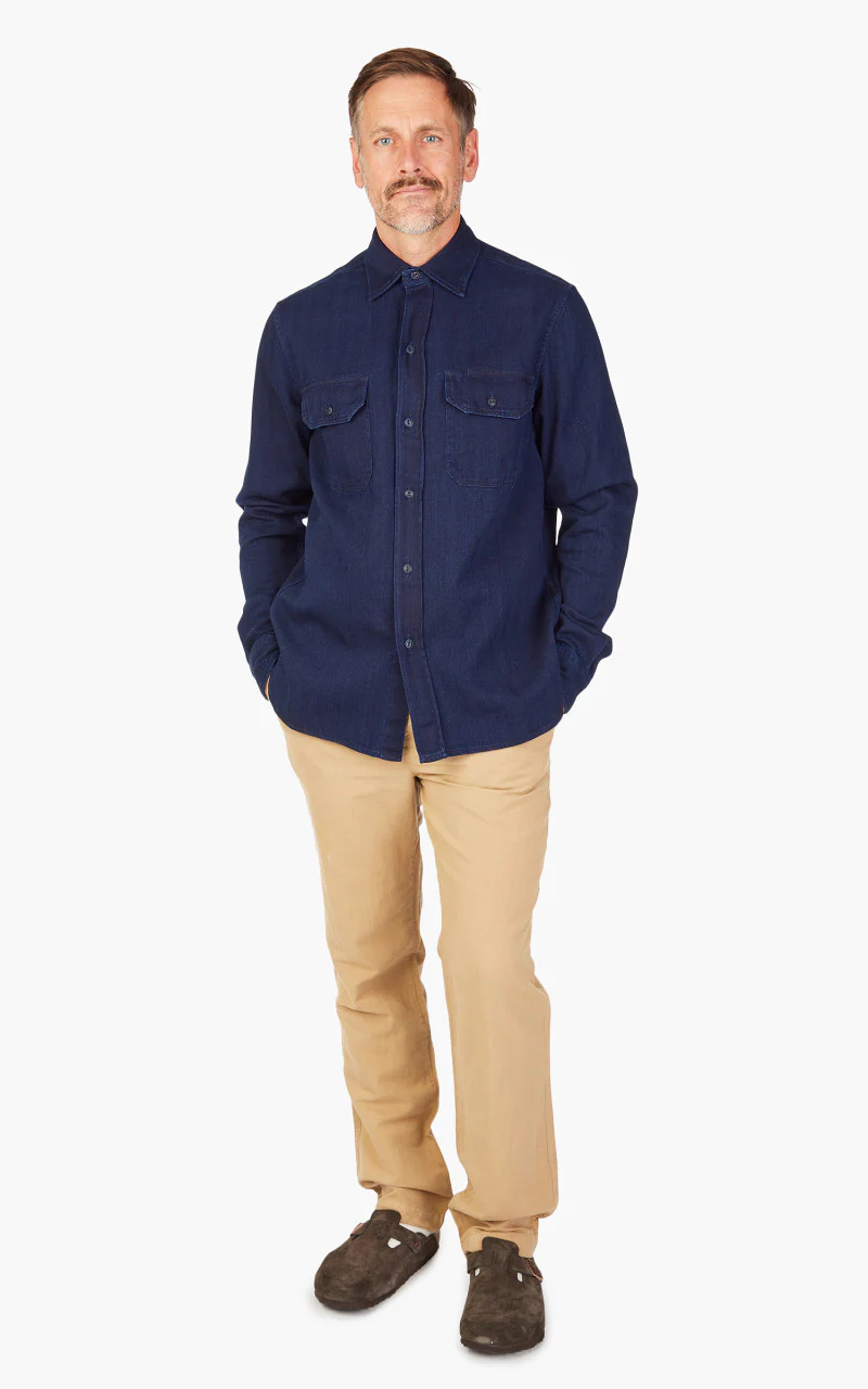 Tellason Clampdown Shirt Fine HBT Real Indigo - Image 2