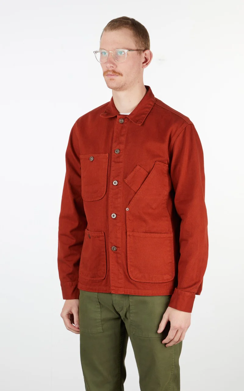 Tellason Coverall Jacket Garment Dyed Denim International Orange - Image 6