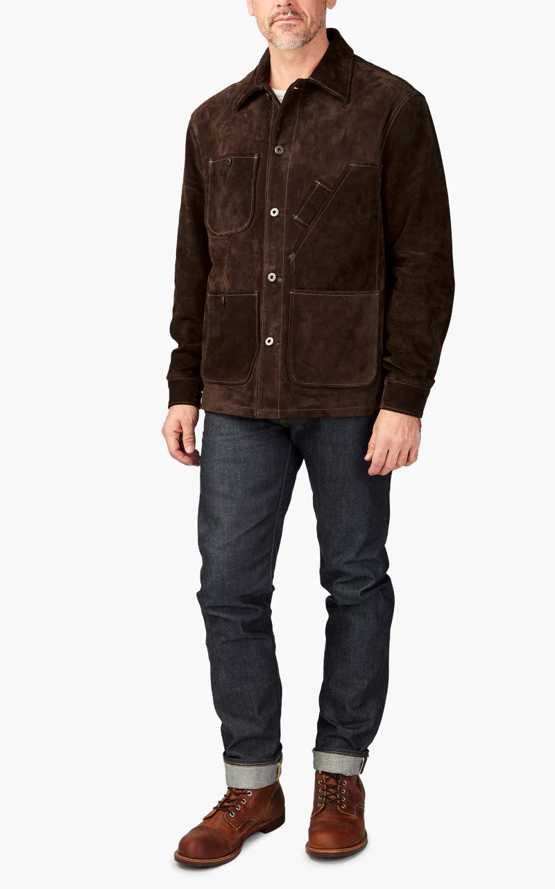 Tellason Coverall Suede Jacket Calf Split Silky Dark Brown - Image 2