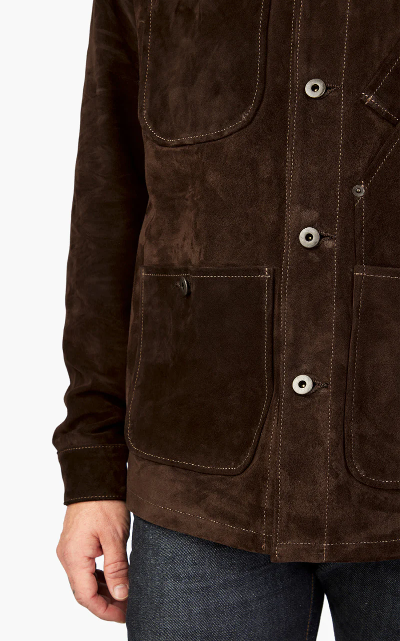 Tellason Coverall Suede Jacket Calf Split Silky Dark Brown - Image 3