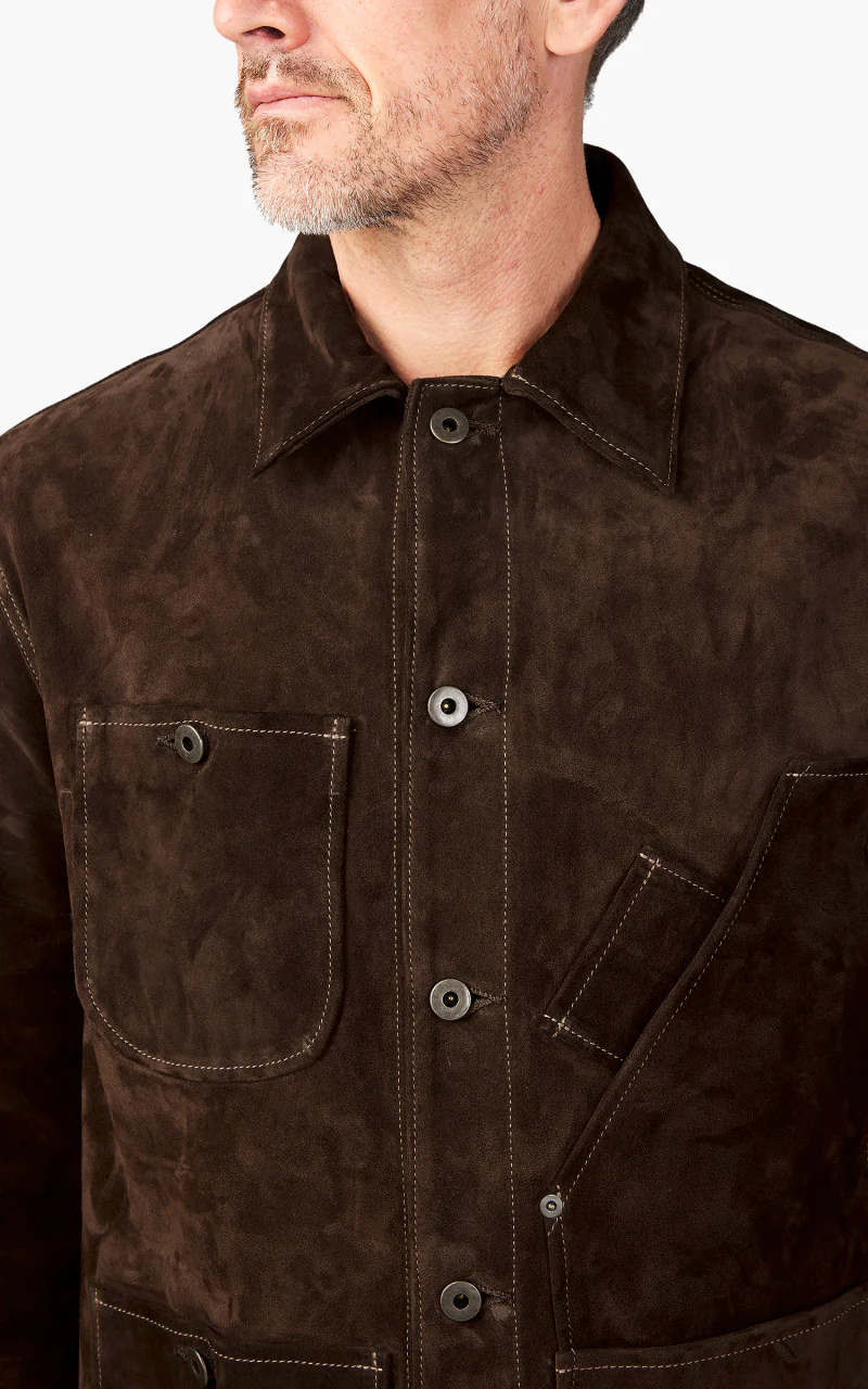 Tellason Coverall Suede Jacket Calf Split Silky Dark Brown - Image 4