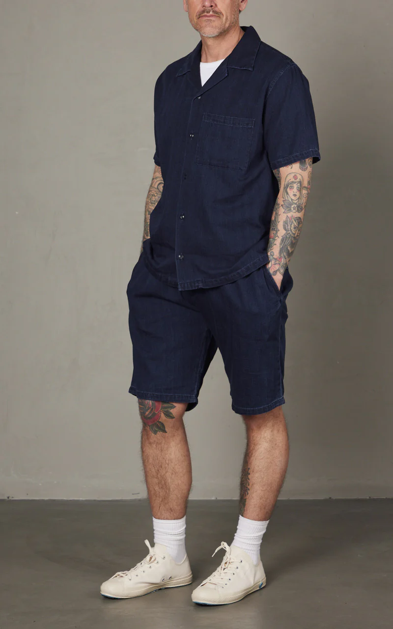 Tellason Easy Shorts Herringbone Dyed Indigo - Image 2