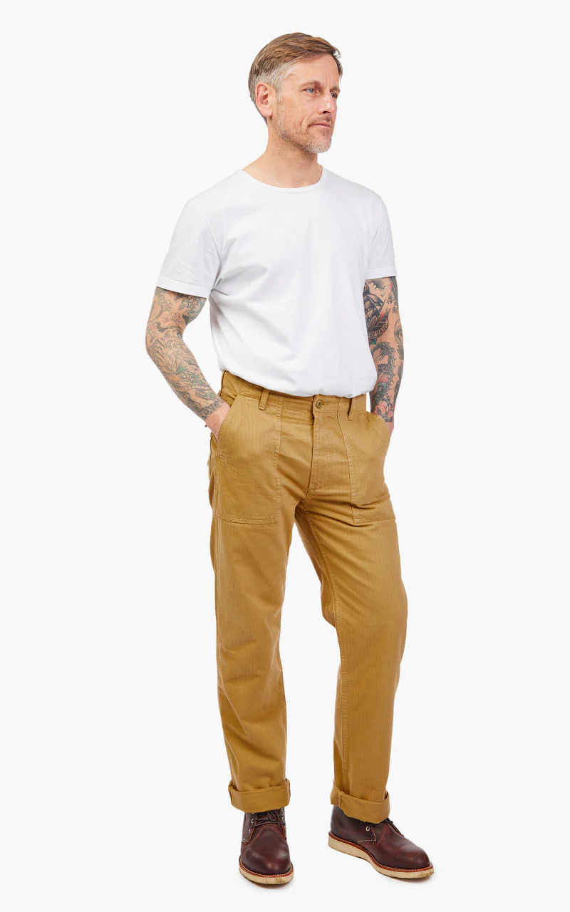 Tellason Fatigue Pant Straight Herringbone Twill Khaki - Image 2