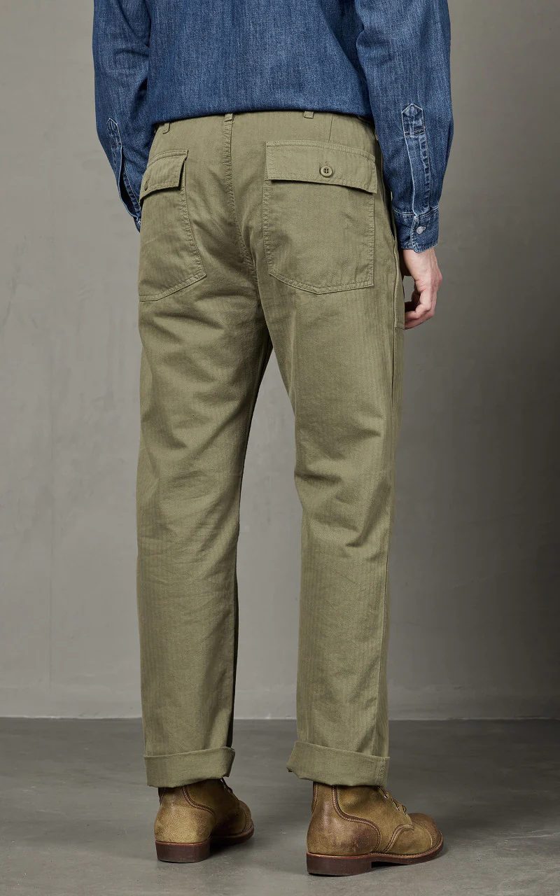 Tellason Fatigue Pant Straight Herringbone Twill Olive - Image 3