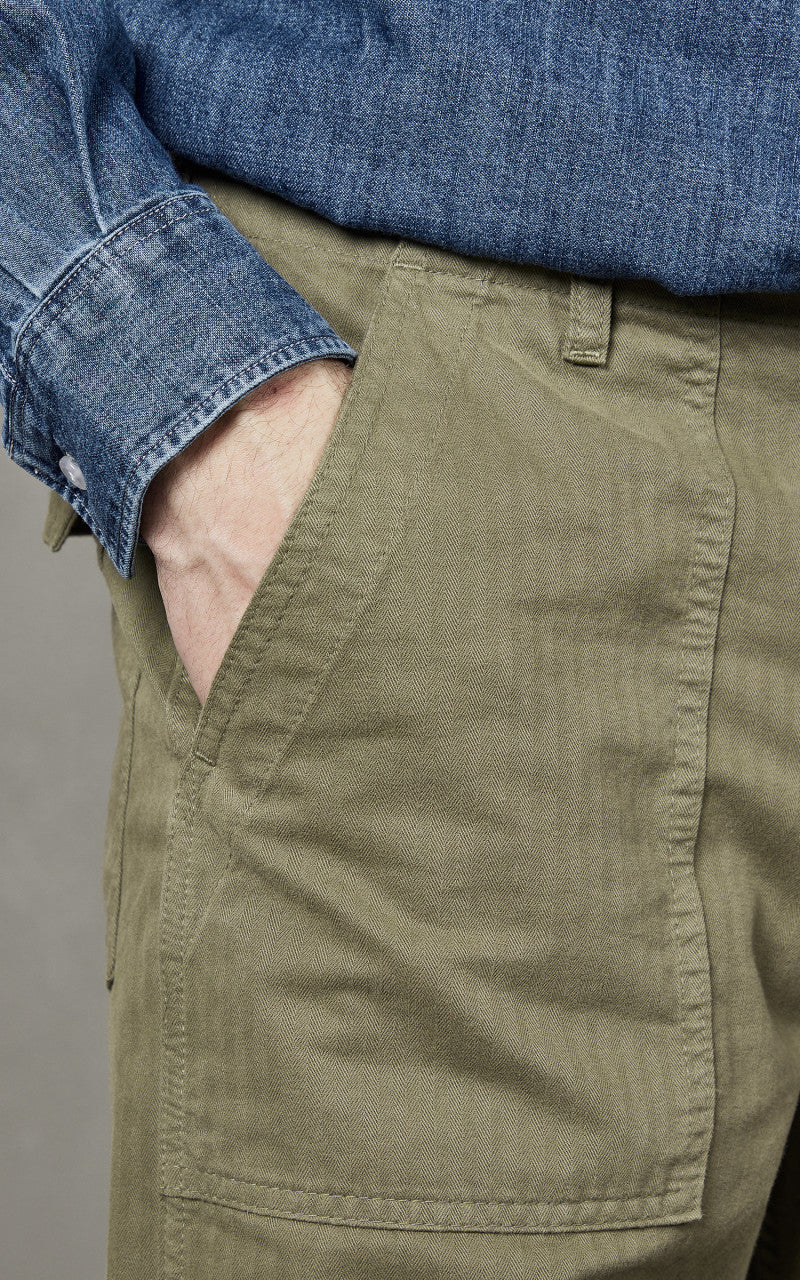 Tellason Fatigue Pant Straight Herringbone Twill Olive - Image 4