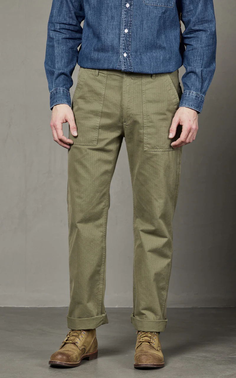 Tellason Fatigue Pant Straight Herringbone Twill Olive - Image 6