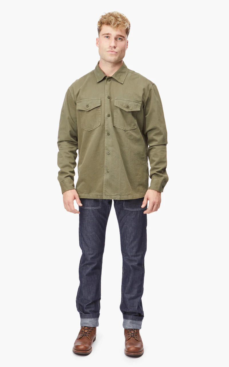 Tellason Fatigue Shirt Herringbone Olive - Image 2