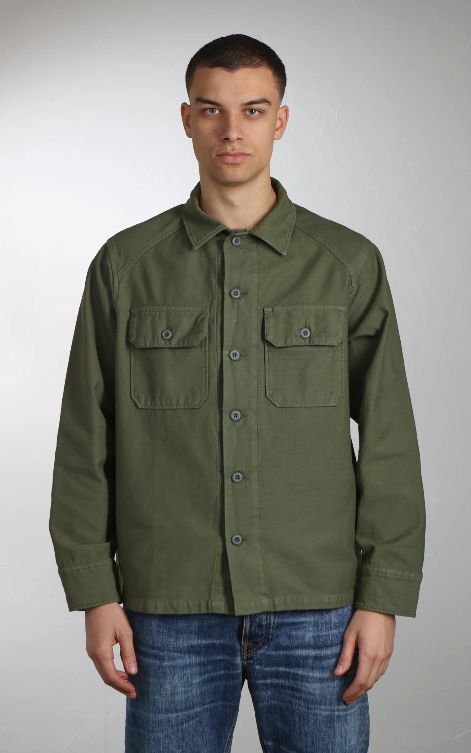Tellason New Field Shirt Cotton Sateen Olive - Image 2