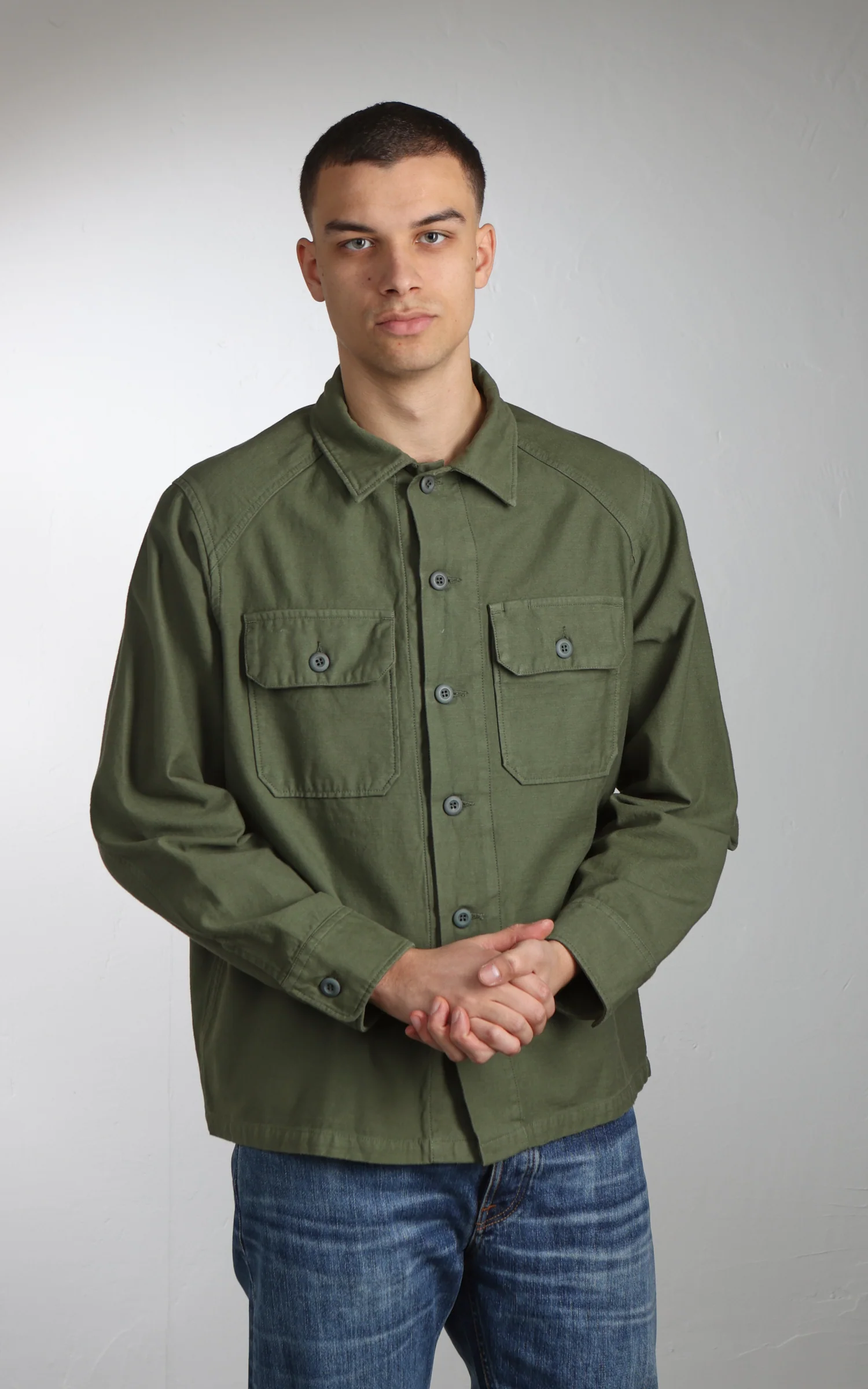 Tellason New Field Shirt Cotton Sateen Olive - Image 4