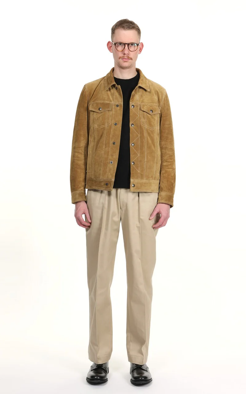 Tellason Suede Trucker Jacket Calf Split Silky Gold - Image 2