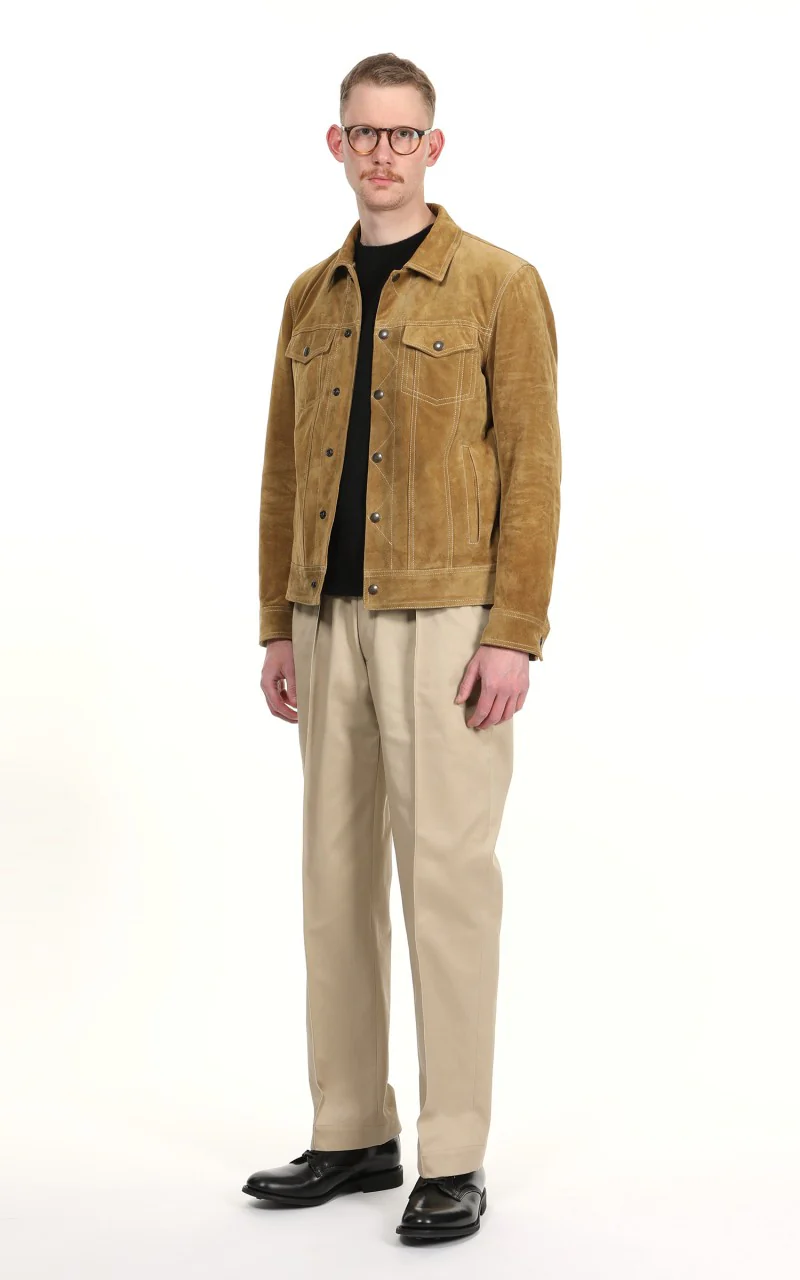 Tellason Suede Trucker Jacket Calf Split Silky Gold - Image 3