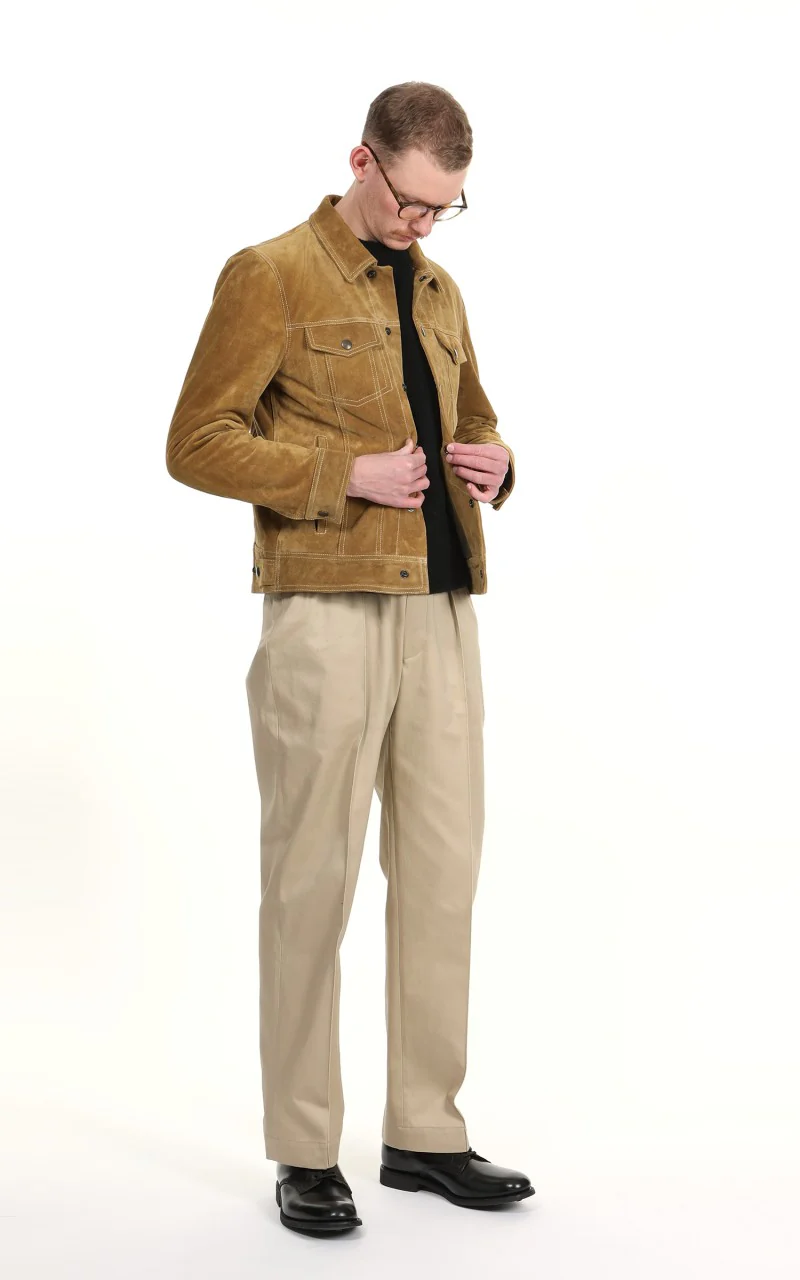 Tellason Suede Trucker Jacket Calf Split Silky Gold - Image 4