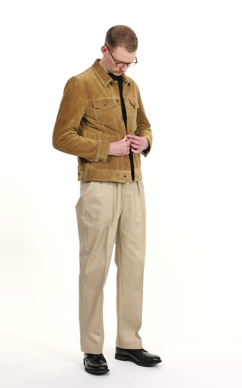 Tellason Suede Trucker Jacket Calf Split Silky Gold - Image 5