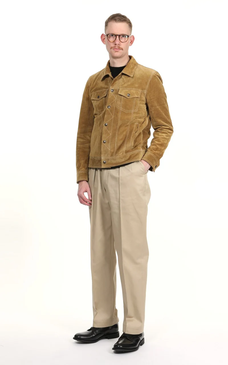 Tellason Suede Trucker Jacket Calf Split Silky Gold - Image 6