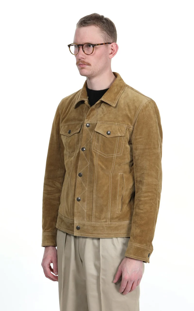 Tellason Suede Trucker Jacket Calf Split Silky Gold - Image 7