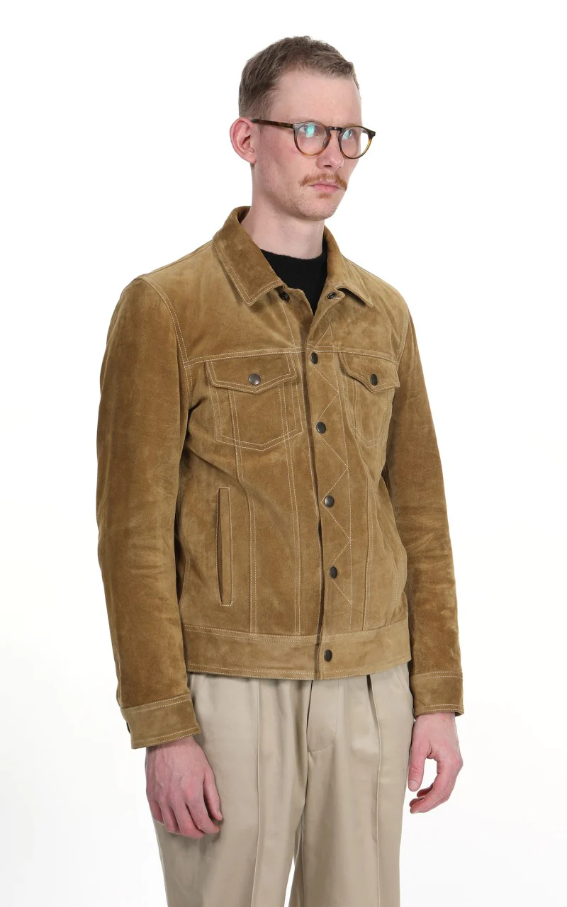 Tellason Suede Trucker Jacket Calf Split Silky Gold - Image 8