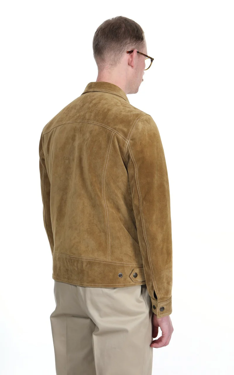 Tellason Suede Trucker Jacket Calf Split Silky Gold - Image 9