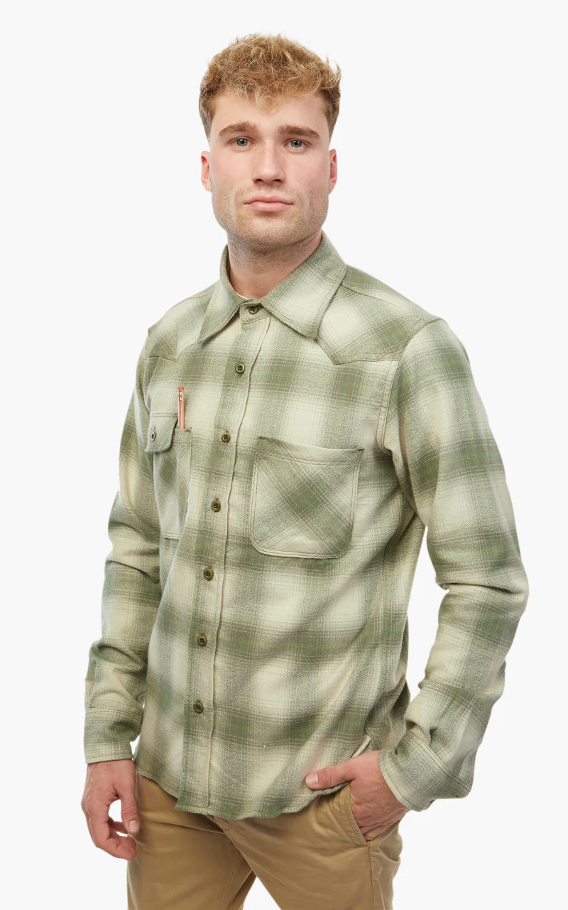 Tellason Topper Plaid Flannel Shirt Olive/Beige - Image 5