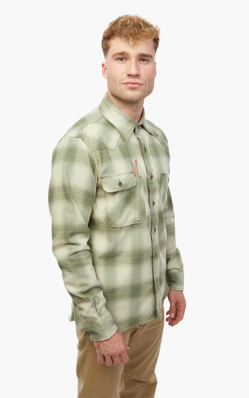 Tellason Topper Plaid Flannel Shirt Olive/Beige - Image 6