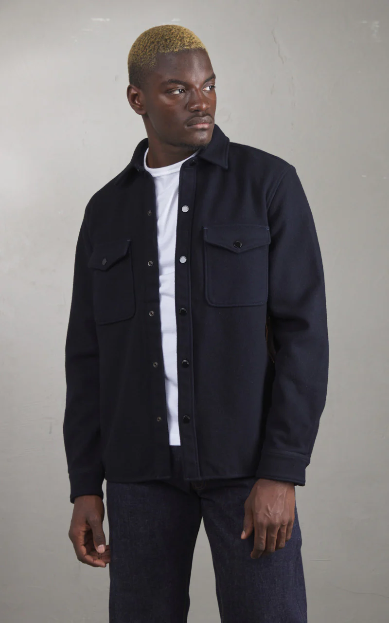 Tellason Wool Shirt Panno Over Navy - Image 4