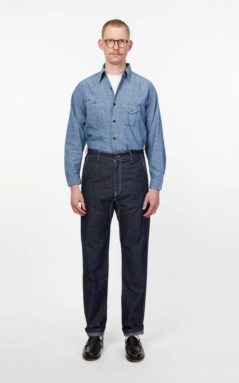 Tellason Worker Pants Slim Washed Denim Ocean Dark - Image 3