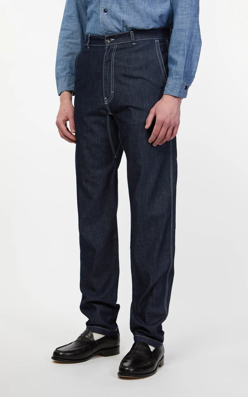 Tellason Worker Pants Slim Washed Denim Ocean Dark - Image 4