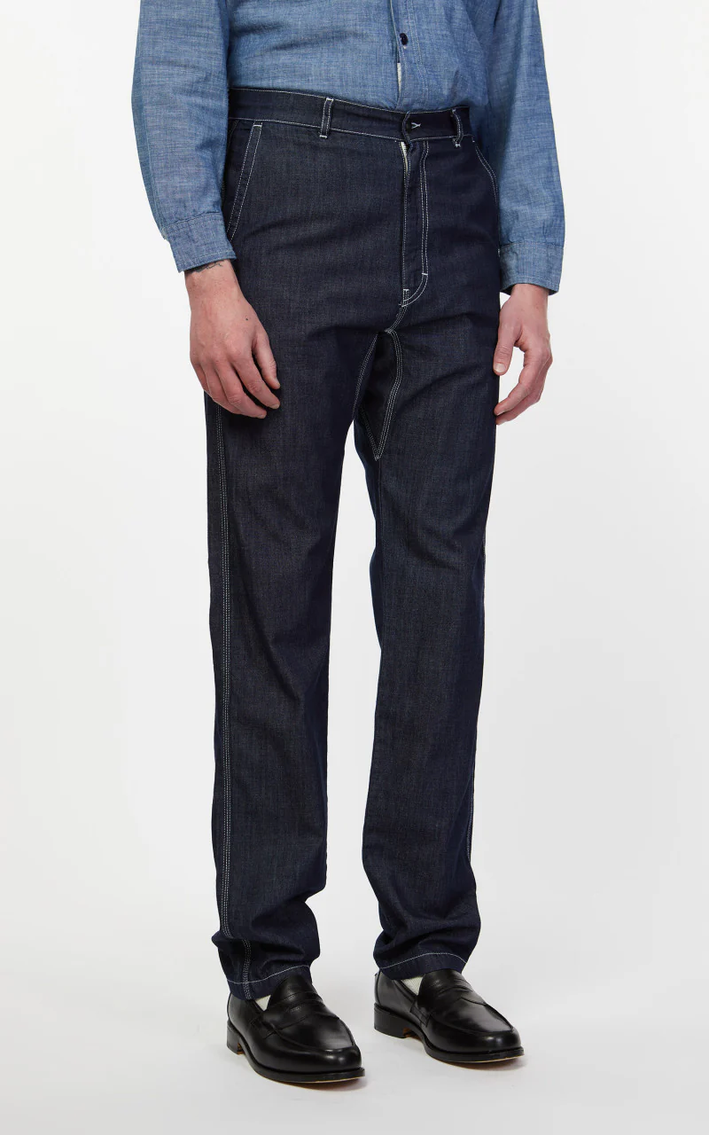Tellason Worker Pants Slim Washed Denim Ocean Dark - Image 5