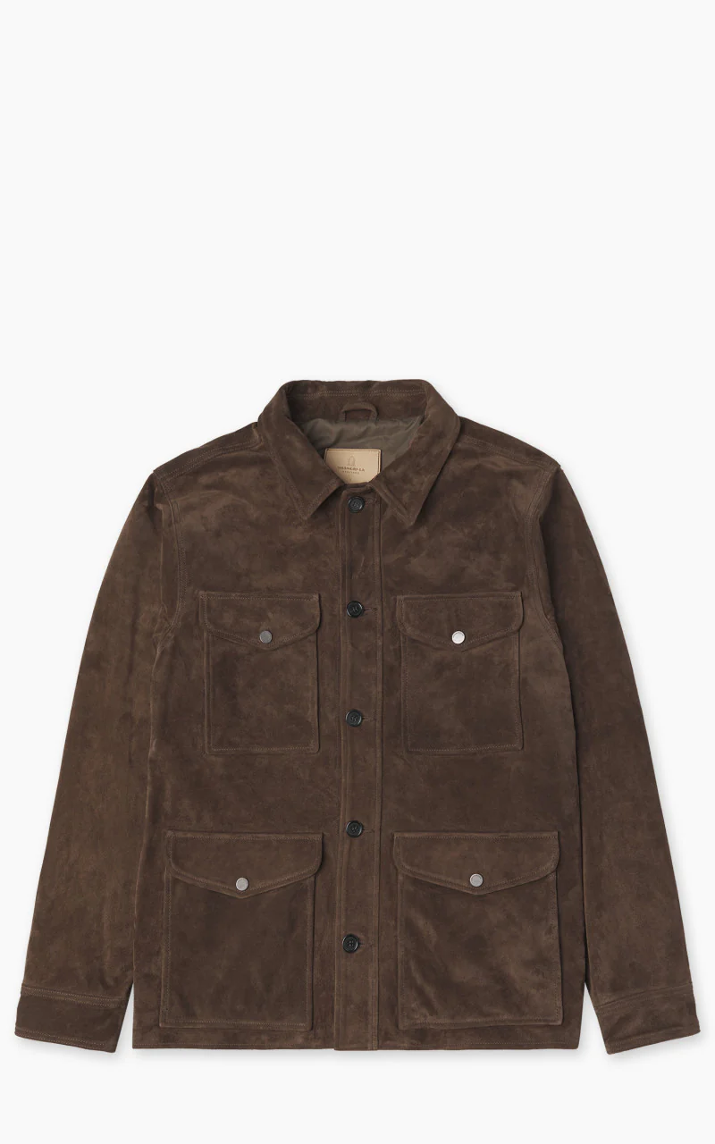 x Shangri La Heritage New Hunting Jacket Suede Calf Split Silky Dark BrownTellason