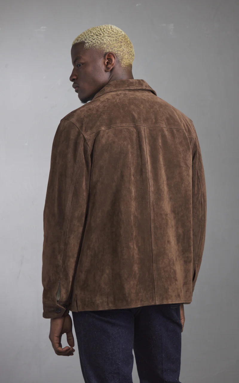 x Shangri La Heritage New Hunting Jacket Suede Calf Split Silky Dark BrownTellason - Image 6