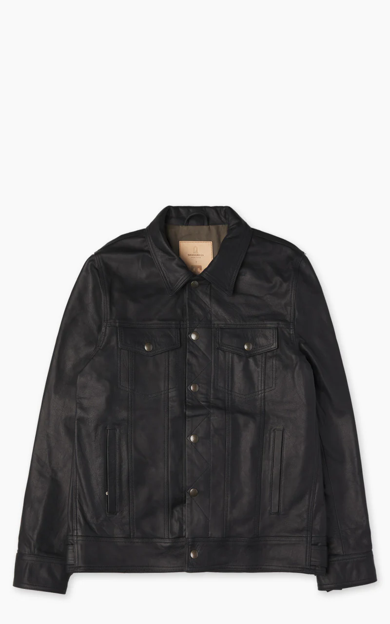 Tellason x Shangri-La Heritage Trucker Jacket Cowhide Leather Black