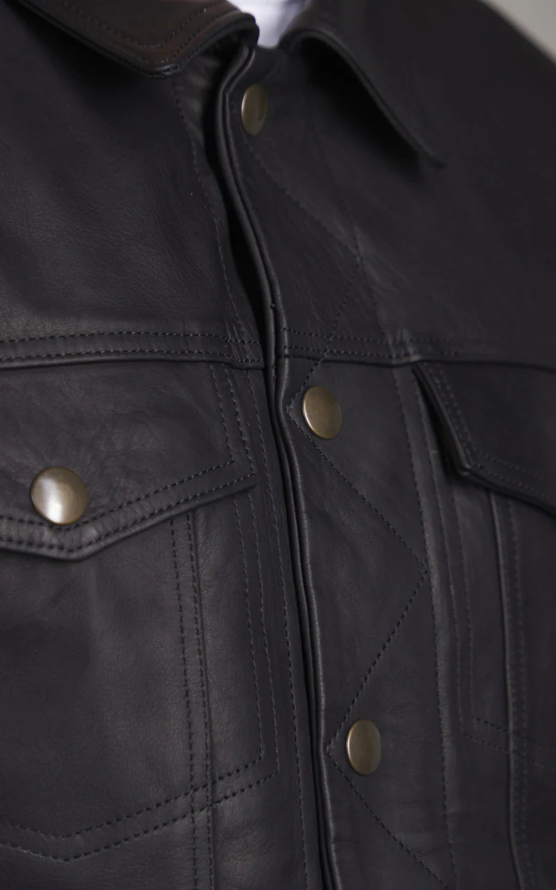 Tellason x Shangri-La Heritage Trucker Jacket Cowhide Leather Black - Image 4