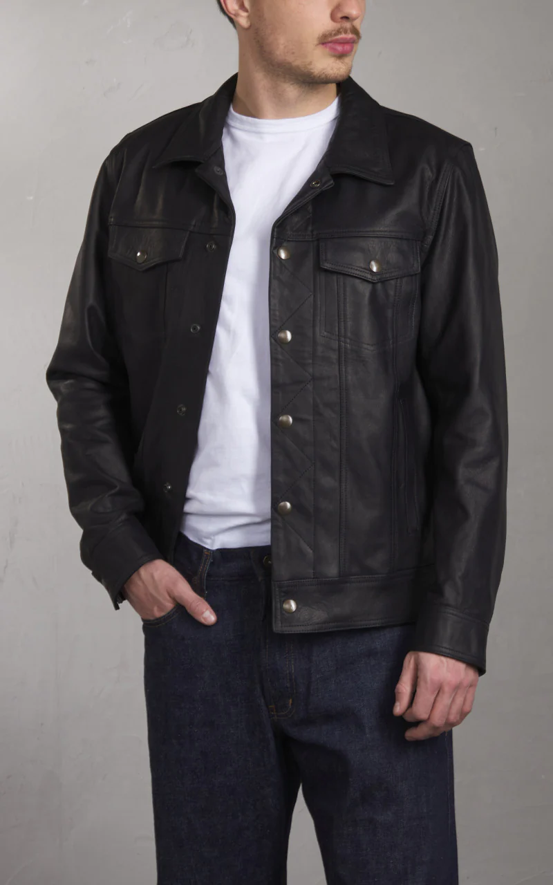 Tellason x Shangri-La Heritage Trucker Jacket Cowhide Leather Black - Image 5