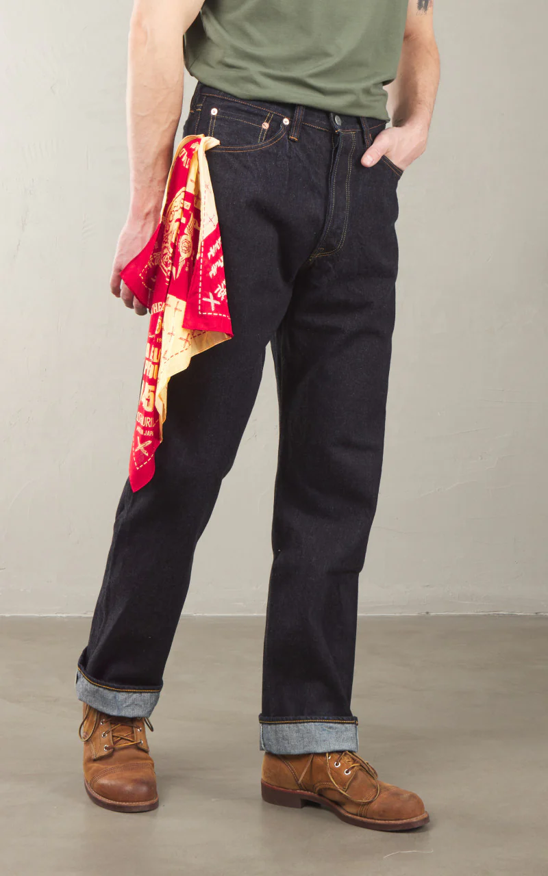 FN-3004 Wide Tapered Jeans Selvedge One Wash Indigo - Image 6