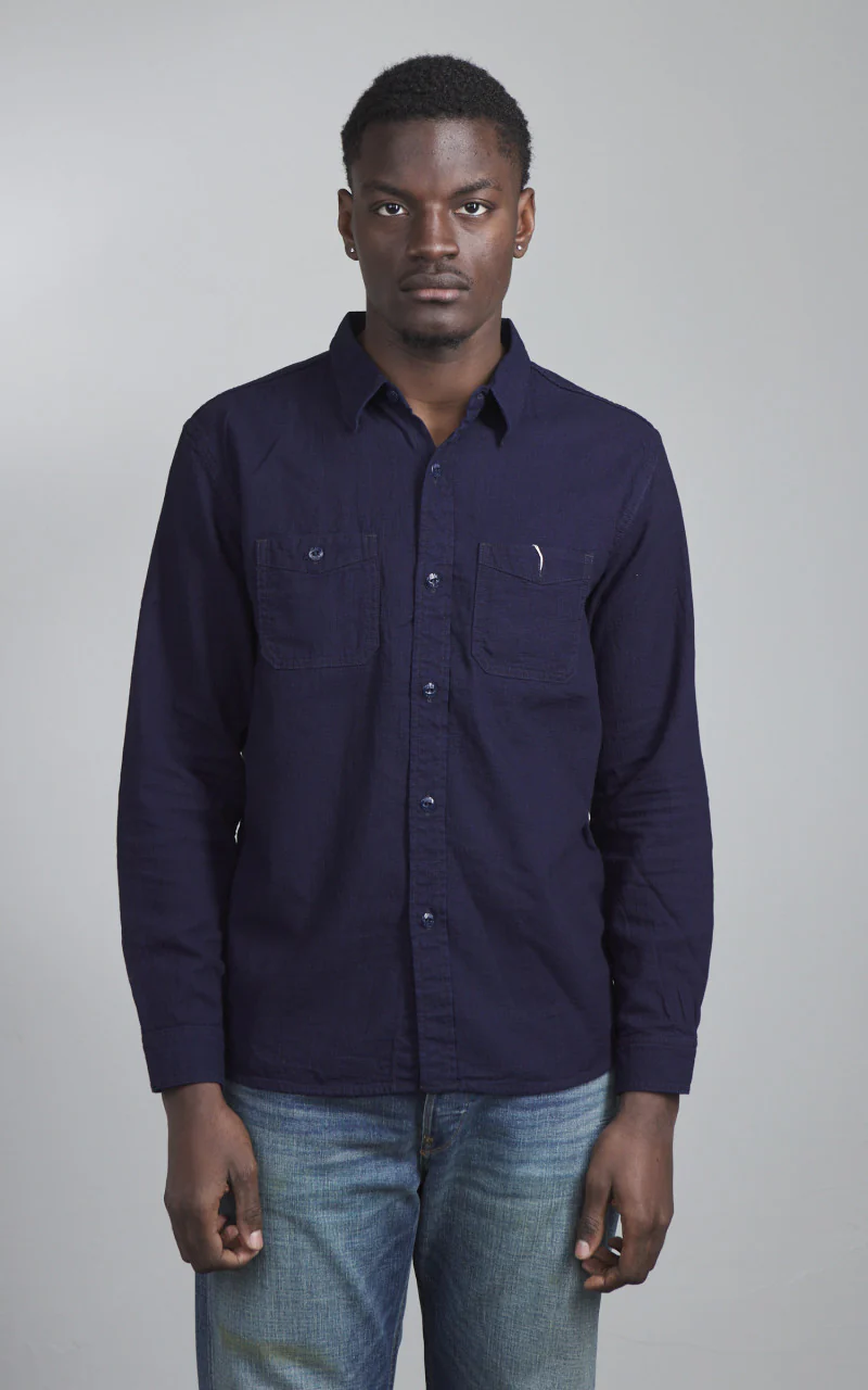 The Flat Head FN-SCK-009L Dobby Work Shirt Selvedge Indigo - Image 2