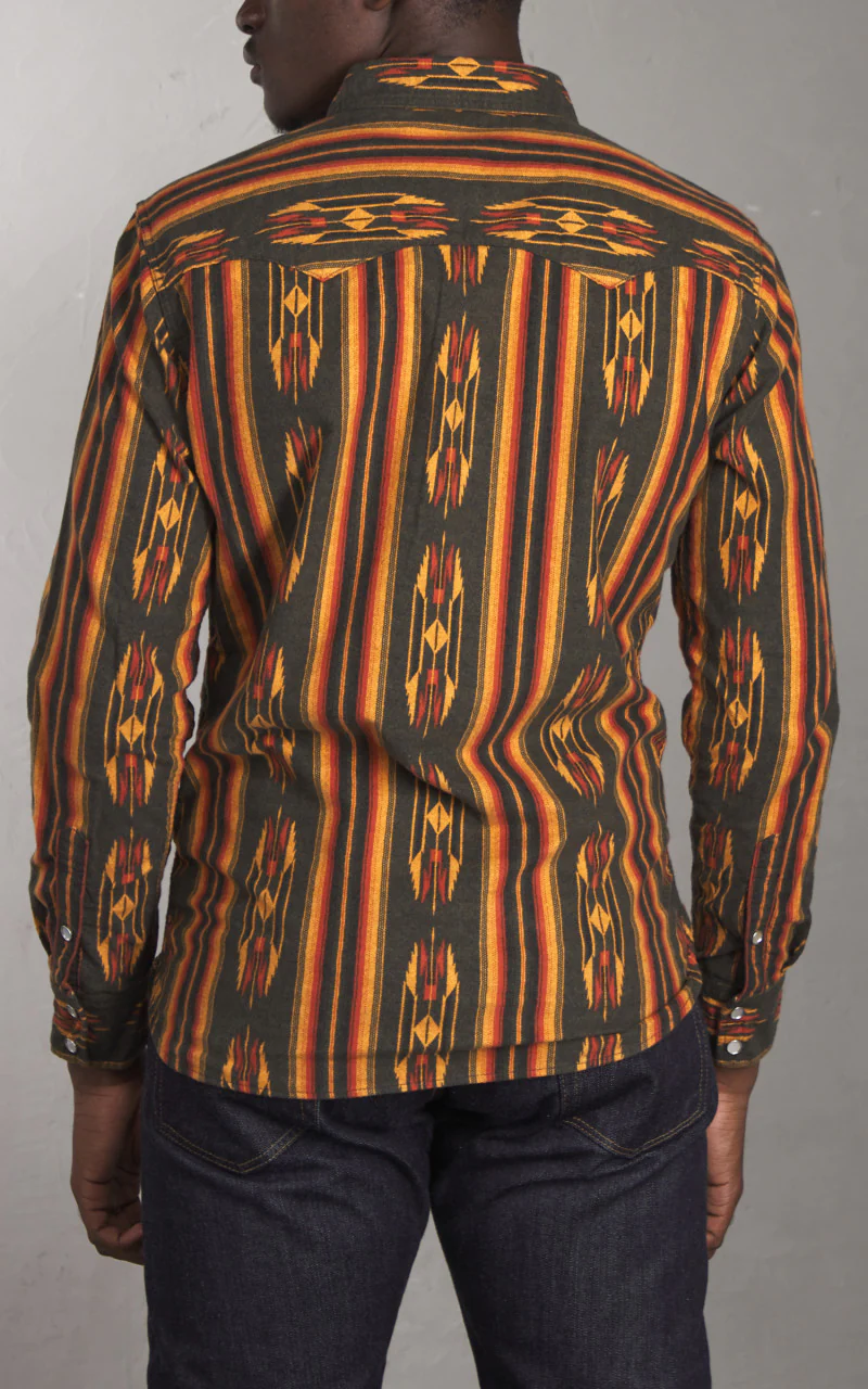 The Flat Head FN-SCW-018L Native Border Striped Flannel Western Shirt Black - Image 4