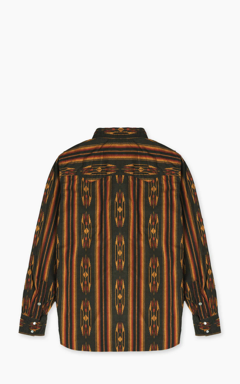 The Flat Head FN-SCW-018L Native Border Striped Flannel Western Shirt Black - Image 5