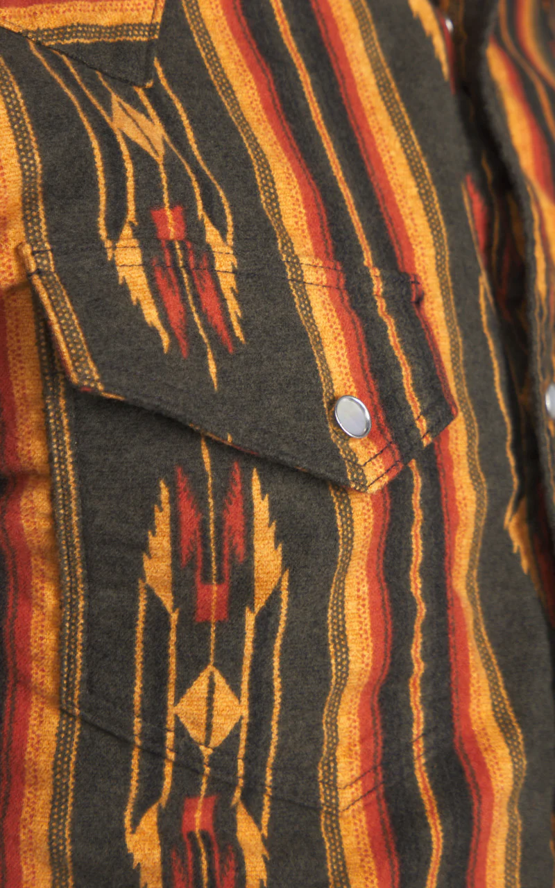 The Flat Head FN-SCW-018L Native Border Striped Flannel Western Shirt Black - Image 6