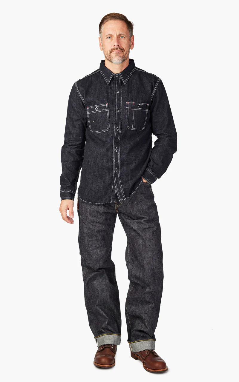 The Flat Head FN-SDK-301L Denim Work Shirt Selvedge Indigo - Image 2