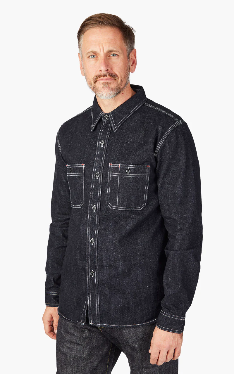 The Flat Head FN-SDK-301L Denim Work Shirt Selvedge Indigo - Image 3