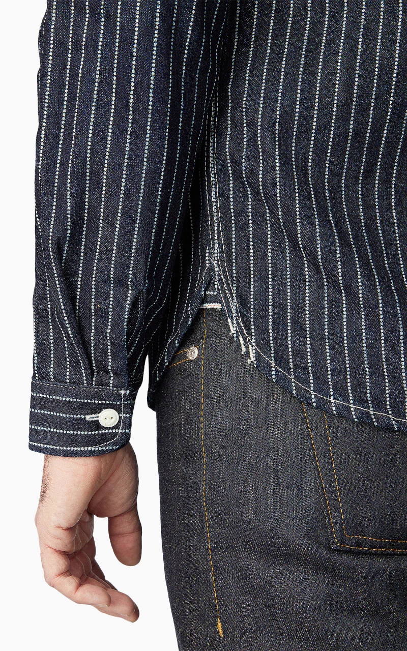 The Flat Head FN-SDK-702L Denim Wabash Work Shirt Blue - Image 6
