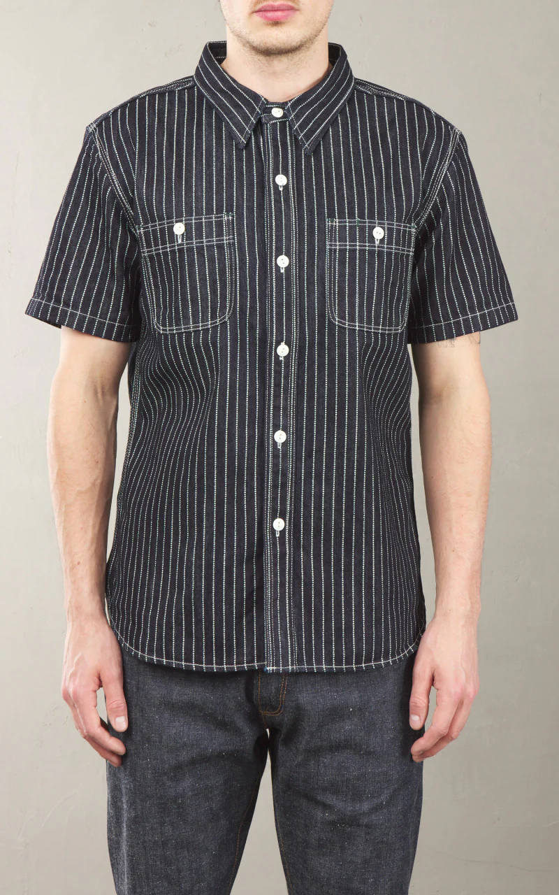 The Flat Head FN-SDK-702S Short Sleeve Denim Wabash Work Shirt Blue 10oz - Image 2